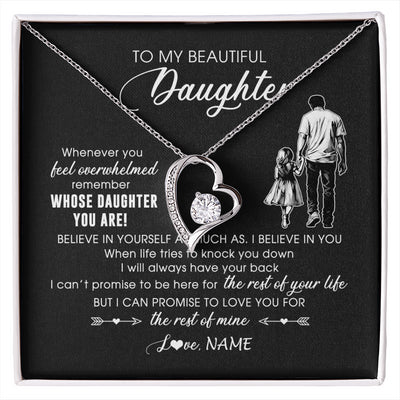 Forever Love Necklace 14K White Gold Finish | 1 | Personalized To My Daughter Necklace From Dad Whenever You Feel Overwhelmed Daughter Jewelry Birthday Graduation Christmas Customized Message Card | siriusteestore