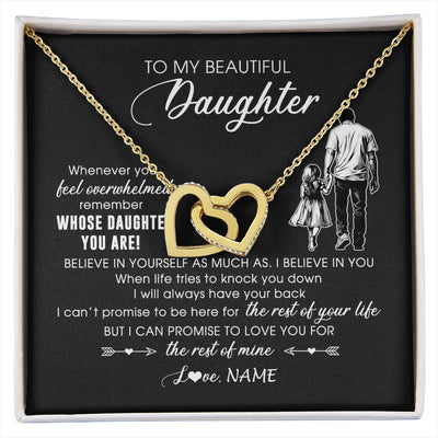 Interlocking Hearts Necklace 18K Yellow Gold Finish | 1 | Personalized To My Daughter Necklace From Dad Whenever You Feel Overwhelmed Daughter Jewelry Birthday Graduation Christmas Customized Message Card | siriusteestore