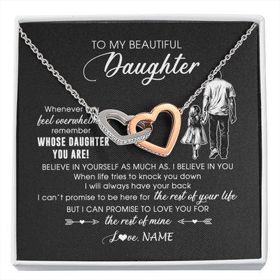 Interlocking Hearts Necklace Stainless Steel & Rose Gold Finish | 1 | Personalized To My Daughter Necklace From Dad Whenever You Feel Overwhelmed Daughter Jewelry Birthday Graduation Christmas Customized Message Card | siriusteestore