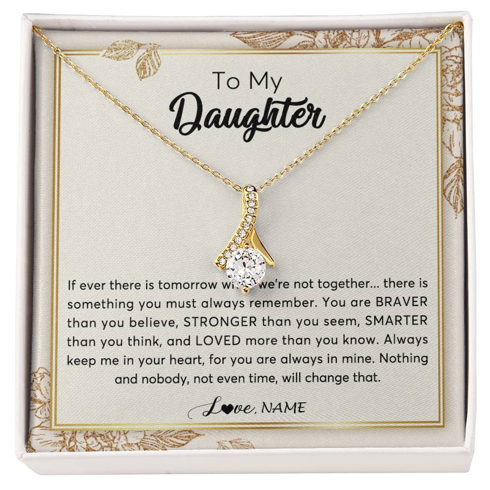 Alluring Beauty Necklace 18K Yellow Gold Finish | Personalized To My Daughter Necklace From Mom Dad Braver Stronger Smarter Loved Daughter Jewelry Birthday Christmas Customized Gift Box Message Card | siriusteestore