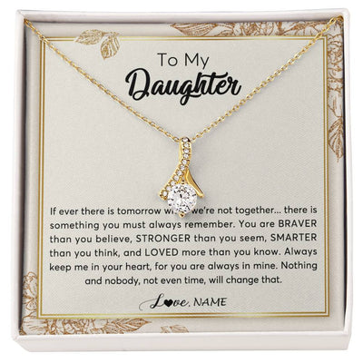 Alluring Beauty Necklace 18K Yellow Gold Finish | Personalized To My Daughter Necklace From Mom Dad Braver Stronger Smarter Loved Daughter Jewelry Birthday Christmas Customized Gift Box Message Card | siriusteestore