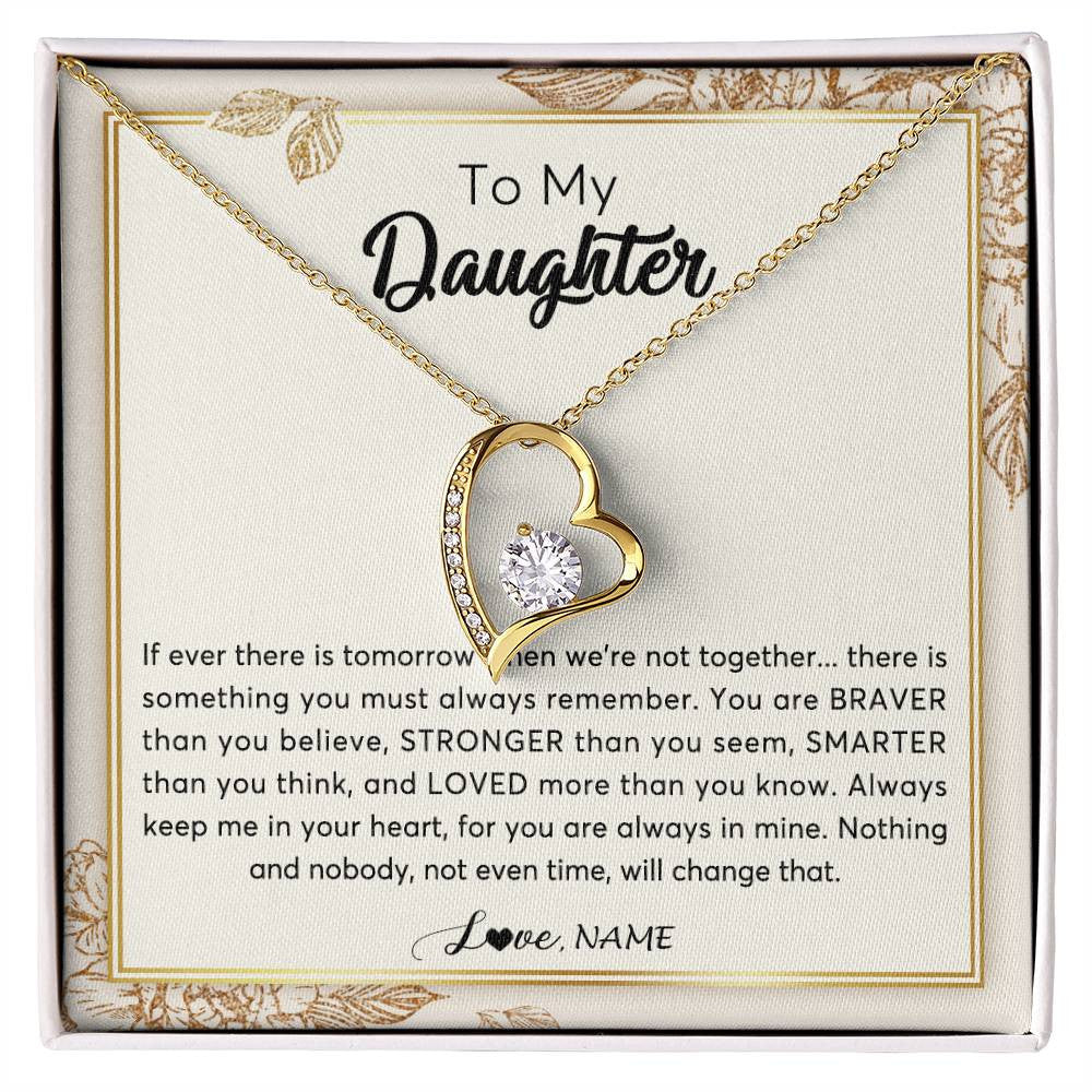 Forever Love Necklace 18K Yellow Gold Finish | Personalized To My Daughter Necklace From Mom Dad Braver Stronger Smarter Loved Daughter Jewelry Birthday Christmas Customized Gift Box Message Card | siriusteestore