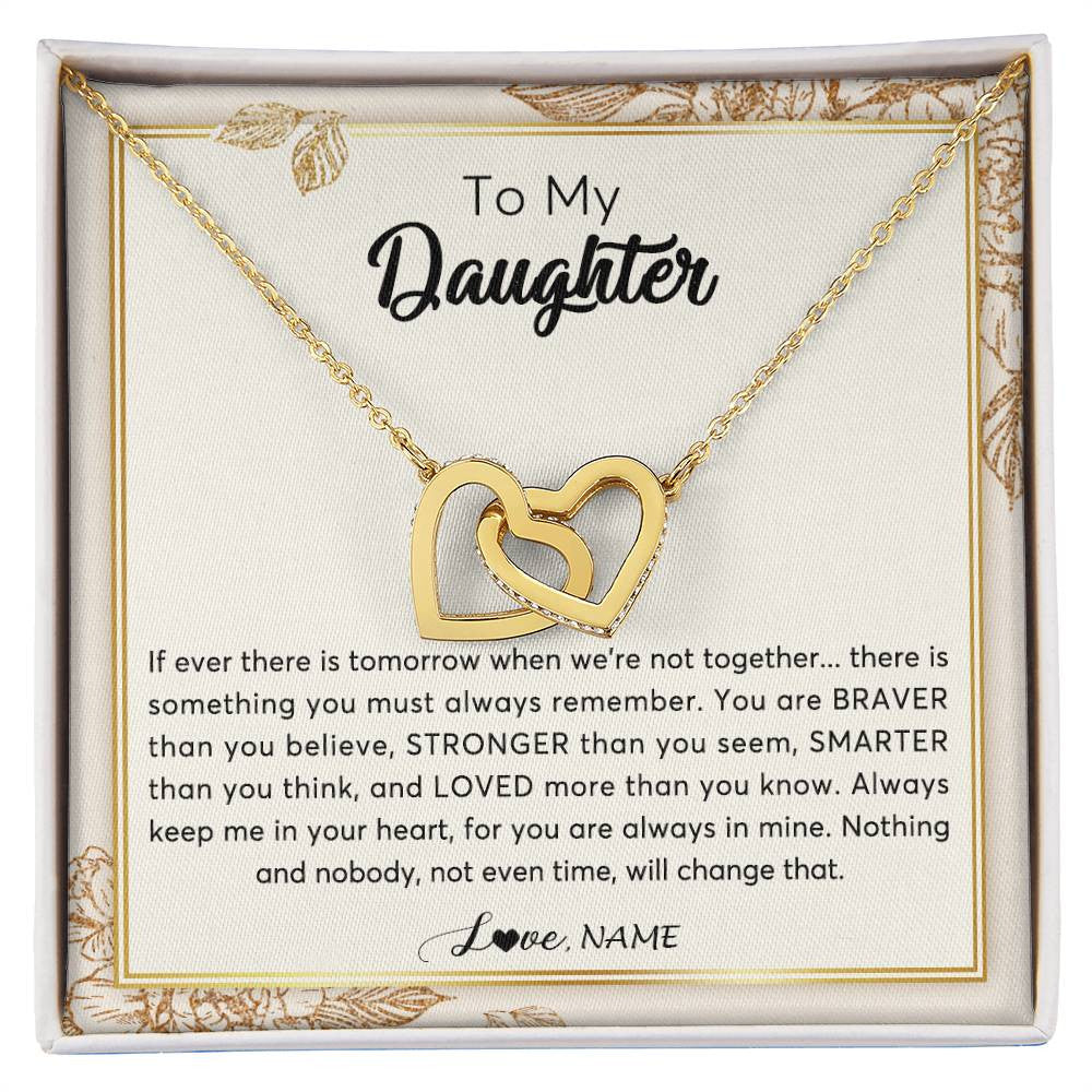 Interlocking Hearts Necklace 18K Yellow Gold Finish | Personalized To My Daughter Necklace From Mom Dad Braver Stronger Smarter Loved Daughter Jewelry Birthday Christmas Customized Gift Box Message Card | siriusteestore
