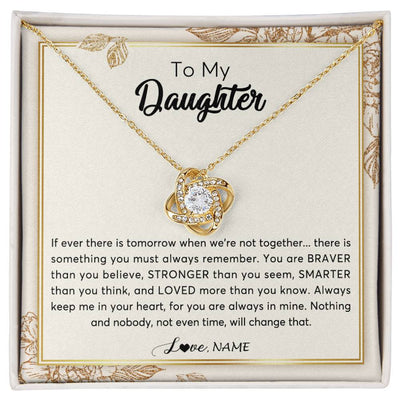 Love Knot Necklace 18K Yellow Gold Finish | Personalized To My Daughter Necklace From Mom Dad Braver Stronger Smarter Loved Daughter Jewelry Birthday Christmas Customized Gift Box Message Card | siriusteestore