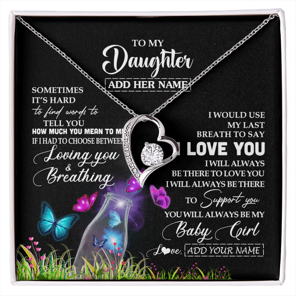 Forever Love Necklace 14K White Gold Finish | 1 | Personalized To My Daughter Necklace From Mom Dad Butterfly Sometimes Say I Love You Daughter Birthday Graduation Christmas Customized Gift Box Message Card | siriusteestore.myshopify