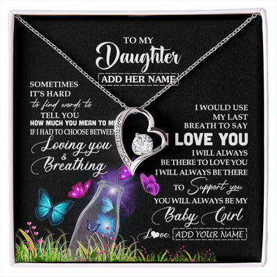Forever Love Necklace 14K White Gold Finish | 1 | Personalized To My Daughter Necklace From Mom Dad Butterfly Sometimes Say I Love You Daughter Birthday Graduation Christmas Customized Gift Box Message Card | siriusteestore.myshopify
