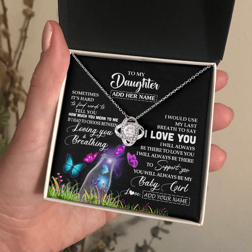Love Knot Necklace 14K White Gold Finish | 2 | Personalized To My Daughter Necklace From Mom Dad Butterfly Sometimes Say I Love You Daughter Birthday Graduation Christmas Customized Gift Box Message Card | siriusteestore.myshopify