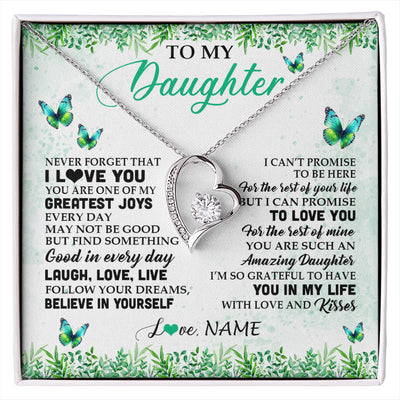 Forever Love Necklace 14K White Gold Finish | 1 | Personalized To My Daughter Necklace From Mom Dad Father Butterfly Laugh Love Live Birthday Motivational Quote Christmas Customized Gift Box Message Card | siriusteestore