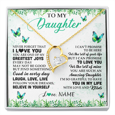 Forever Love Necklace 18K Yellow Gold Finish | 1 | Personalized To My Daughter Necklace From Mom Dad Father Butterfly Laugh Love Live Birthday Motivational Quote Christmas Customized Gift Box Message Card | siriusteestore