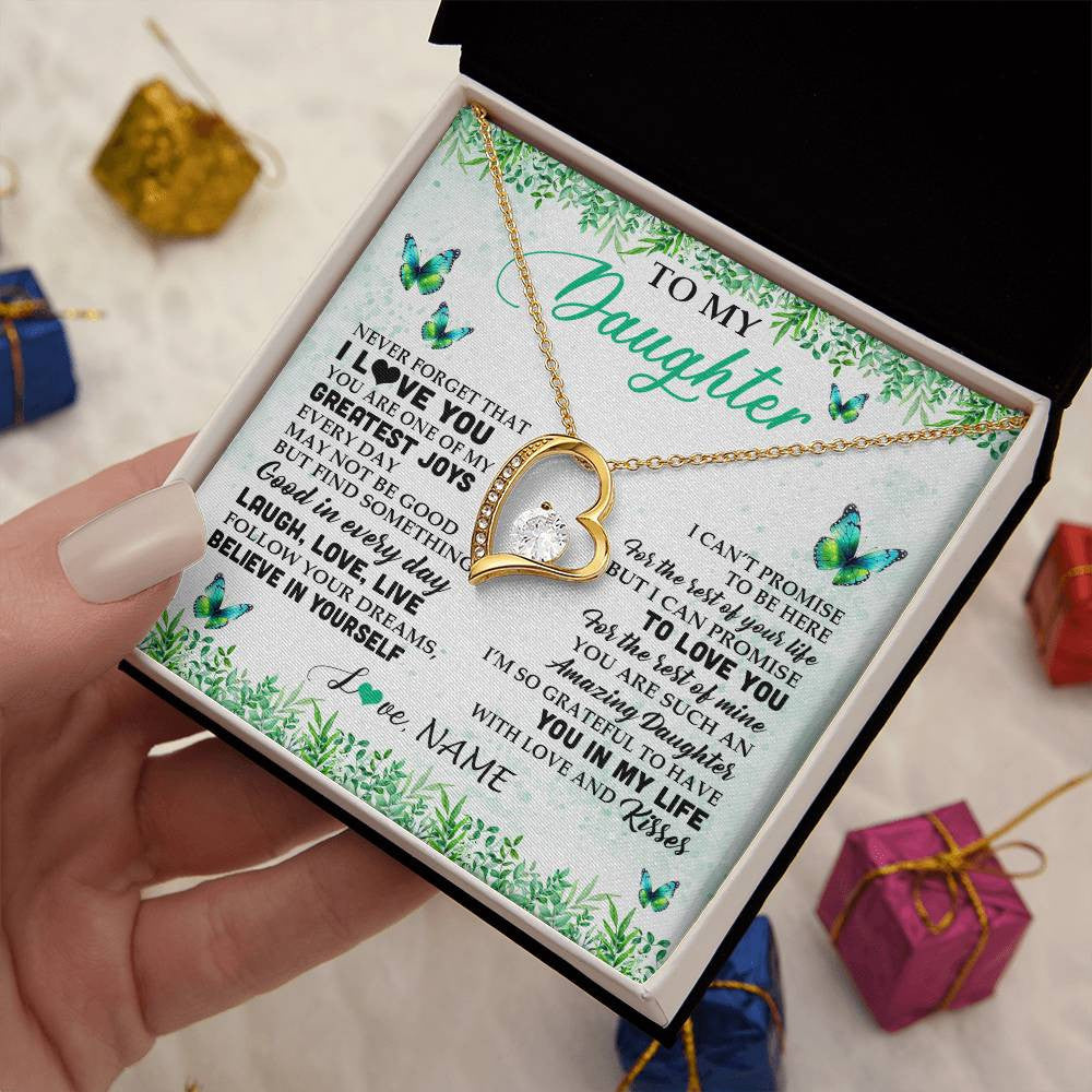 Forever Love Necklace 18K Yellow Gold Finish | 2 | Personalized To My Daughter Necklace From Mom Dad Father Butterfly Laugh Love Live Birthday Motivational Quote Christmas Customized Gift Box Message Card | siriusteestore