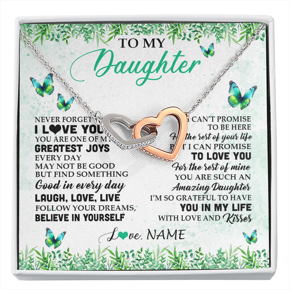 Interlocking Hearts Necklace Stainless Steel & Rose Gold Finish | 1 | Personalized To My Daughter Necklace From Mom Dad Father Butterfly Laugh Love Live Birthday Motivational Quote Christmas Customized Gift Box Message Card | siriusteestore