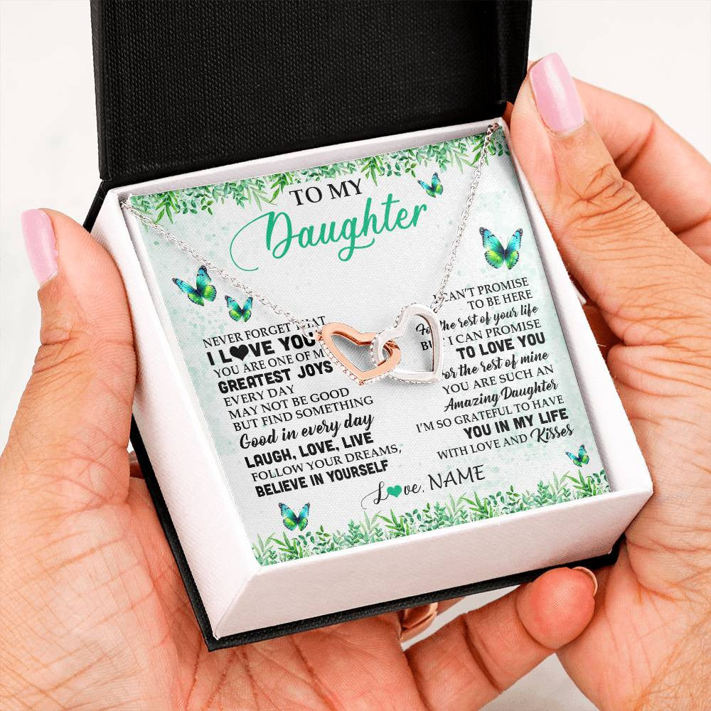 Interlocking Hearts Necklace Stainless Steel & Rose Gold Finish | 2 | Personalized To My Daughter Necklace From Mom Dad Father Butterfly Laugh Love Live Birthday Motivational Quote Christmas Customized Gift Box Message Card | siriusteestore