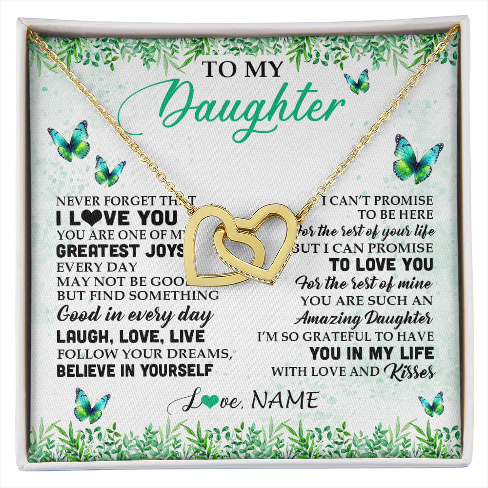 Interlocking Hearts Necklace 18K Yellow Gold Finish | 1 | Personalized To My Daughter Necklace From Mom Dad Father Butterfly Laugh Love Live Birthday Motivational Quote Christmas Customized Gift Box Message Card | siriusteestore