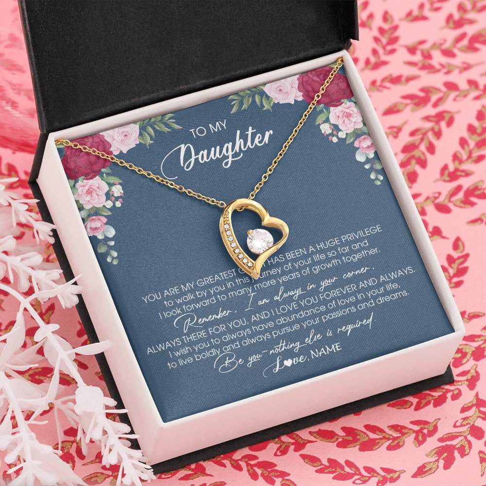 Forever Love Necklace 18K Yellow Gold Finish | Personalized To My Daughter Necklace From Mom Dad Father You Are My Greatest Gift Daughter Birthday Christmas Customized Jewelry Gift Box Message Card | siriusteestore