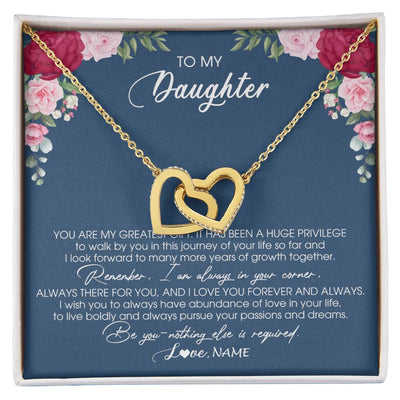 Interlocking Hearts Necklace 18K Yellow Gold Finish | Personalized To My Daughter Necklace From Mom Dad Father You Are My Greatest Gift Daughter Birthday Christmas Customized Jewelry Gift Box Message Card | siriusteestore