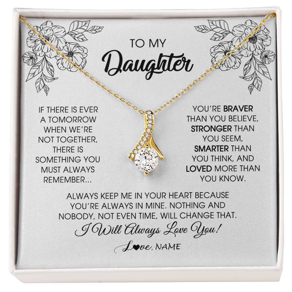Alluring Beauty Necklace 18K Yellow Gold Finish | Personalized To My Daughter Necklace From Mom Dad Father You're Braver Stronger Smarter Daughter Birthday Christmas Customized Jewelry Gift Box Message Card | siriusteestore