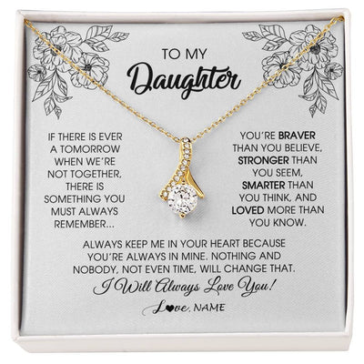 Alluring Beauty Necklace 18K Yellow Gold Finish | Personalized To My Daughter Necklace From Mom Dad Father You're Braver Stronger Smarter Daughter Birthday Christmas Customized Jewelry Gift Box Message Card | siriusteestore