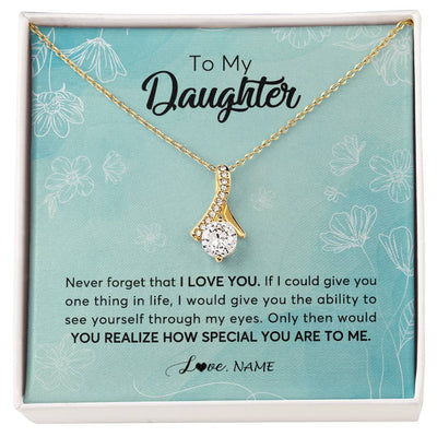 Alluring Beauty Necklace 18K Yellow Gold Finish | 1 | Personalized To My Daughter Necklace From Mom Dad Flower Never Forget I Love You Daughter Graduation Birthday Christmas Customized Gift Box Message Card | siriusteestore
