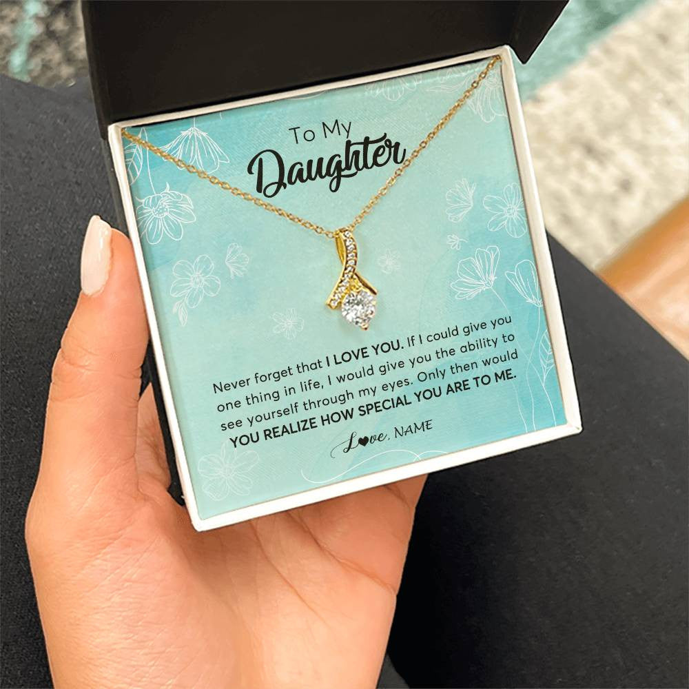 Alluring Beauty Necklace 18K Yellow Gold Finish | 2 | Personalized To My Daughter Necklace From Mom Dad Flower Never Forget I Love You Daughter Graduation Birthday Christmas Customized Gift Box Message Card | siriusteestore