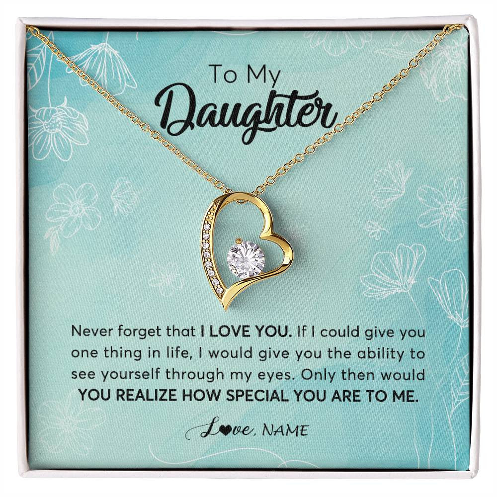 Forever Love Necklace 18K Yellow Gold Finish | 1 | Personalized To My Daughter Necklace From Mom Dad Flower Never Forget I Love You Daughter Graduation Birthday Christmas Customized Gift Box Message Card | siriusteestore