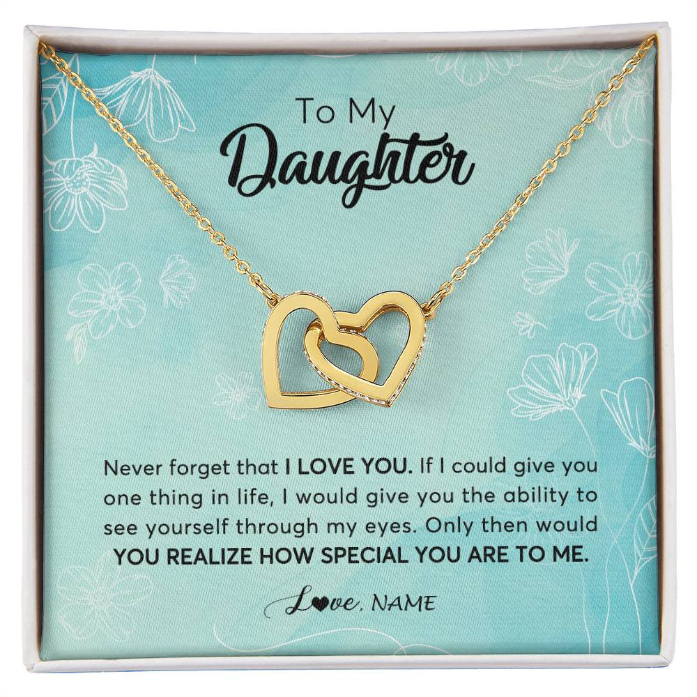 Interlocking Hearts Necklace 18K Yellow Gold Finish | 1 | Personalized To My Daughter Necklace From Mom Dad Flower Never Forget I Love You Daughter Graduation Birthday Christmas Customized Gift Box Message Card | siriusteestore