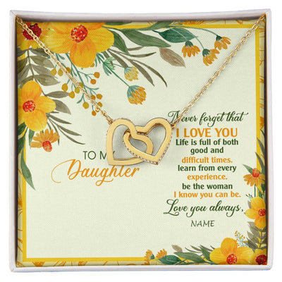 Interlocking Hearts Necklace 18K Yellow Gold Finish | Personalized To My Daughter Necklace From Mom Dad Flower Never Forget That I Love You Daughter Birthday Christmas Graduation Customized Gift Box Message Card | siriusteestore