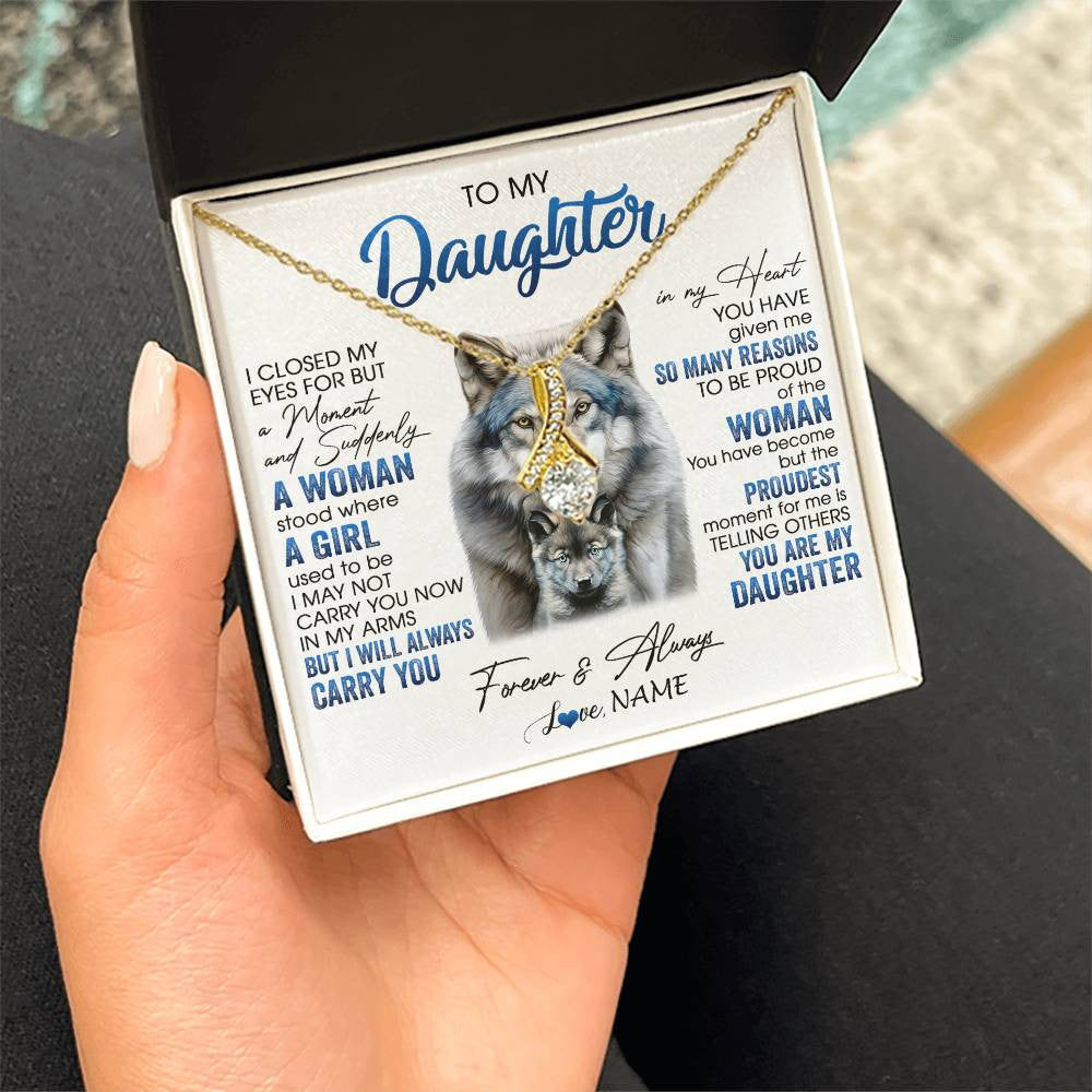 Alluring Beauty Necklace 18K Yellow Gold Finish | 2 | Personalized To My Daughter Necklace From Mom Dad I Close My Eyes For But A Moment Wolf Daughter Birthday Gifts Christmas Customized Gift Box Message Card | siriusteestore