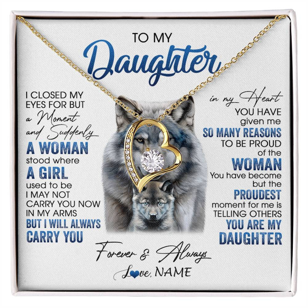 Forever Love Necklace 18K Yellow Gold Finish | 1 | Personalized To My Daughter Necklace From Mom Dad I Close My Eyes For But A Moment Wolf Daughter Birthday Gifts Christmas Customized Gift Box Message Card | siriusteestore