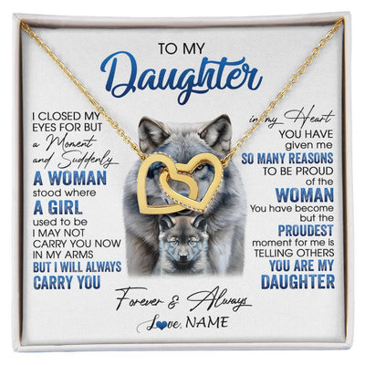Interlocking Hearts Necklace 18K Yellow Gold Finish | 1 | Personalized To My Daughter Necklace From Mom Dad I Close My Eyes For But A Moment Wolf Daughter Birthday Gifts Christmas Customized Gift Box Message Card | siriusteestore