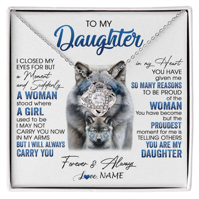 Love Knot Necklace 14K White Gold Finish | 1 | Personalized To My Daughter Necklace From Mom Dad I Close My Eyes For But A Moment Wolf Daughter Birthday Gifts Christmas Customized Gift Box Message Card | siriusteestore