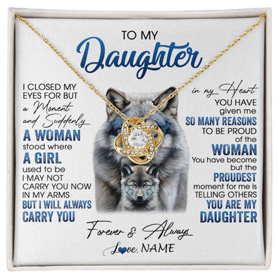 Love Knot Necklace 18K Yellow Gold Finish | 1 | Personalized To My Daughter Necklace From Mom Dad I Close My Eyes For But A Moment Wolf Daughter Birthday Gifts Christmas Customized Gift Box Message Card | siriusteestore