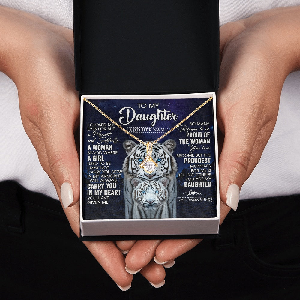 Alluring Beauty Necklace 18K Yellow Gold Finish | 2 | Personalized To My Daughter Necklace From Mom Dad I Close My Eyes White Tiger Daughter Birthday Gift Graduation Christmas Jewelry Gift Box Message Card | https://siriusteestore.