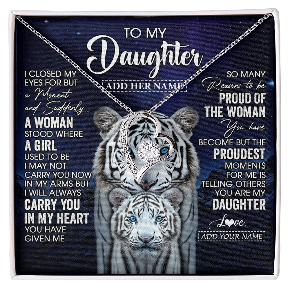 Forever Love Necklace 14K White Gold Finish | 1 | Personalized To My Daughter Necklace From Mom Dad I Close My Eyes White Tiger Daughter Birthday Gift Graduation Christmas Jewelry Gift Box Message Card | https://siriusteestore.