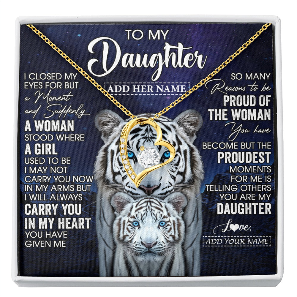 Forever Love Necklace 18K Yellow Gold Finish | 1 | Personalized To My Daughter Necklace From Mom Dad I Close My Eyes White Tiger Daughter Birthday Gift Graduation Christmas Jewelry Gift Box Message Card | https://siriusteestore.