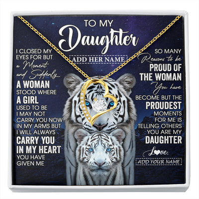 Forever Love Necklace 18K Yellow Gold Finish | 1 | Personalized To My Daughter Necklace From Mom Dad I Close My Eyes White Tiger Daughter Birthday Gift Graduation Christmas Jewelry Gift Box Message Card | https://siriusteestore.