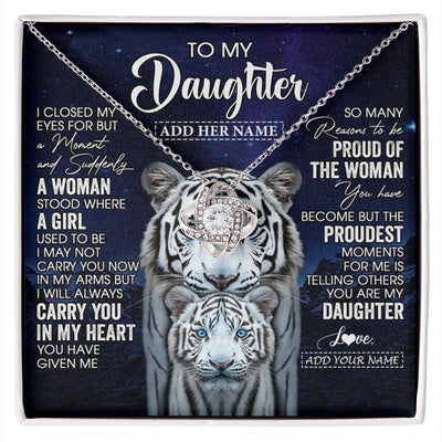 Love Knot Necklace 14K White Gold Finish | 1 | Personalized To My Daughter Necklace From Mom Dad I Close My Eyes White Tiger Daughter Birthday Gift Graduation Christmas Jewelry Gift Box Message Card | https://siriusteestore.