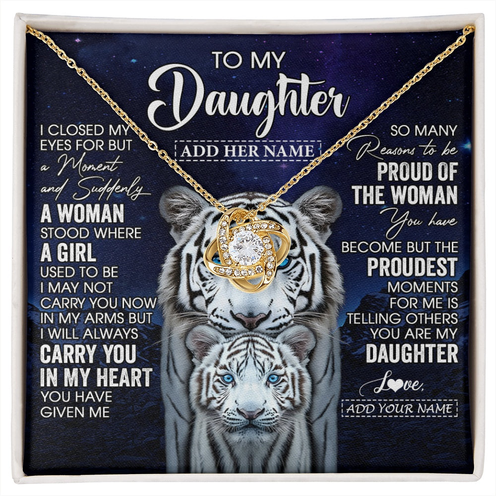 Love Knot Necklace 18K Yellow Gold Finish | 1 | Personalized To My Daughter Necklace From Mom Dad I Close My Eyes White Tiger Daughter Birthday Gift Graduation Christmas Jewelry Gift Box Message Card | https://siriusteestore.