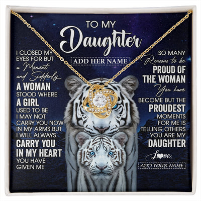 Love Knot Necklace 18K Yellow Gold Finish | 1 | Personalized To My Daughter Necklace From Mom Dad I Close My Eyes White Tiger Daughter Birthday Gift Graduation Christmas Jewelry Gift Box Message Card | https://siriusteestore.