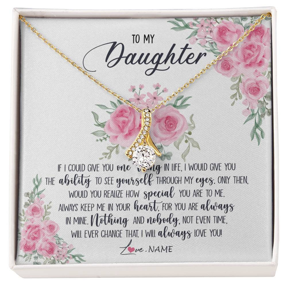 Alluring Beauty Necklace 18K Yellow Gold Finish | 1 | Personalized To My Daughter Necklace From Mom Dad I Will Always Love You Daughter Birthday Christmas Jewelry Pendant Customized Gift Box Message Card | siriusteestore