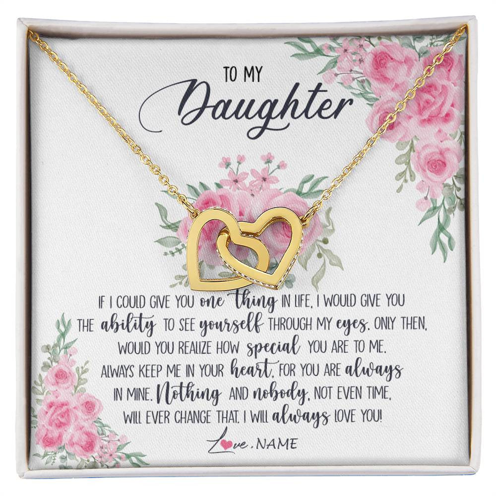 Interlocking Hearts Necklace 18K Yellow Gold Finish | 1 | Personalized To My Daughter Necklace From Mom Dad I Will Always Love You Daughter Birthday Christmas Jewelry Pendant Customized Gift Box Message Card | siriusteestore