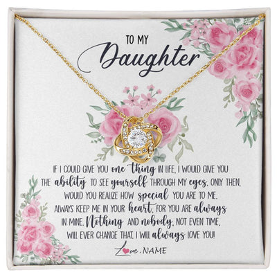 Love Knot Necklace 18K Yellow Gold Finish | 1 | Personalized To My Daughter Necklace From Mom Dad I Will Always Love You Daughter Birthday Christmas Jewelry Pendant Customized Gift Box Message Card | siriusteestore