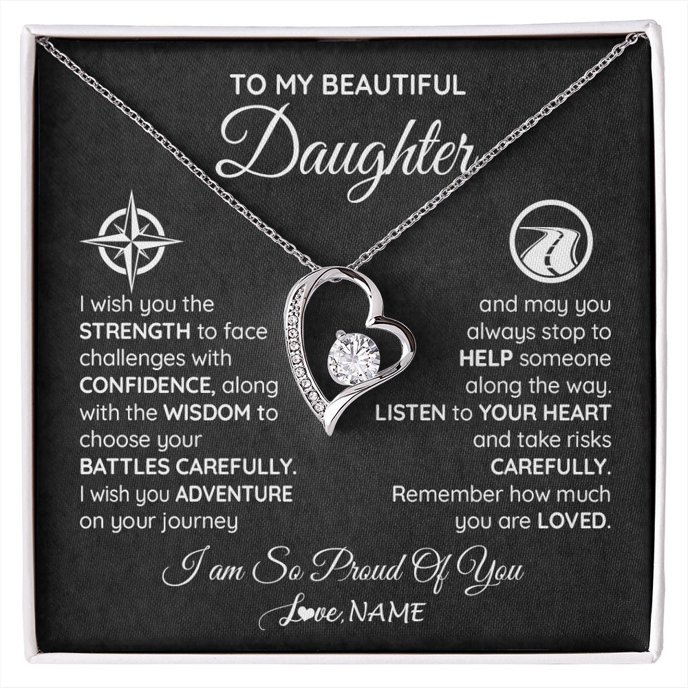 Forever Love Necklace 14K White Gold Finish | 1 | Personalized To My Daughter Necklace From Mom Dad I Wish You The Strength Daughter Birthday Graduation Inspirational Customized Gift Box Message Card | siriusteestore.myshopify