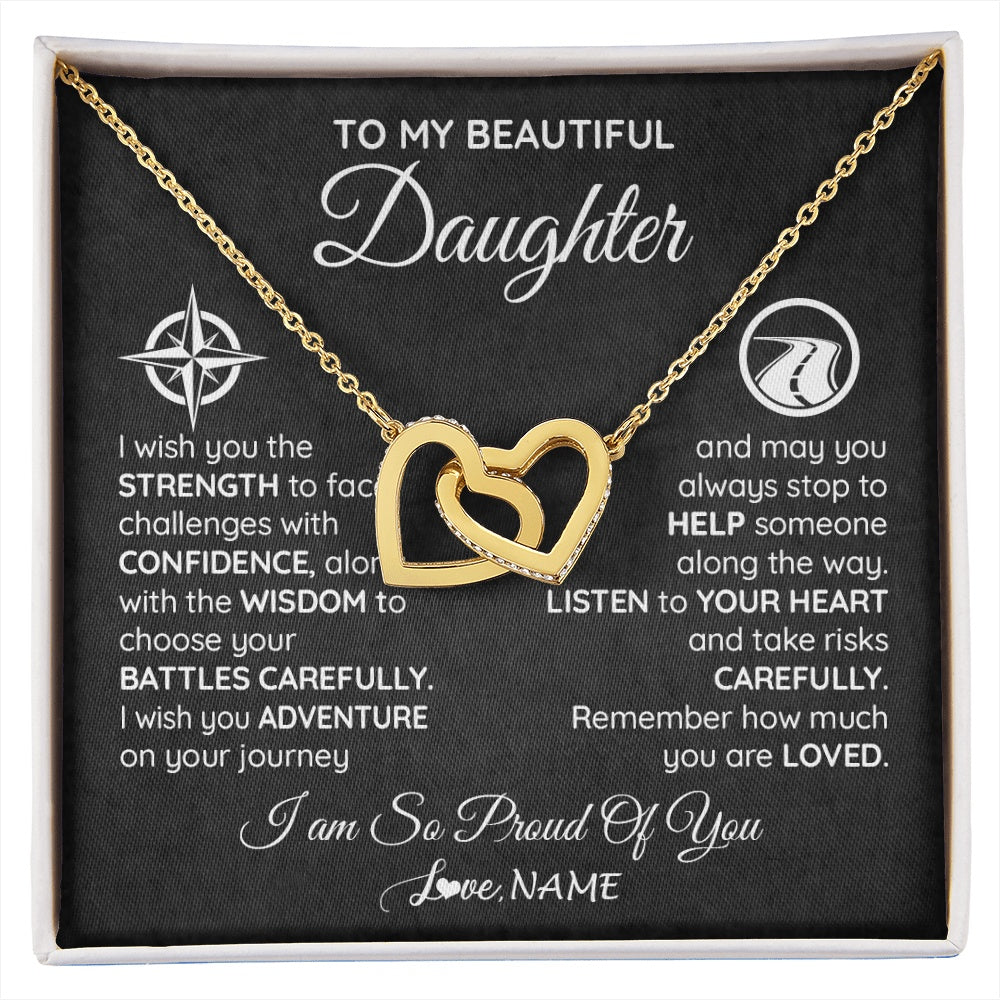 Interlocking Hearts Necklace 18K Yellow Gold Finish | 1 | Personalized To My Daughter Necklace From Mom Dad I Wish You The Strength Daughter Birthday Graduation Inspirational Customized Gift Box Message Card | siriusteestore.myshopify