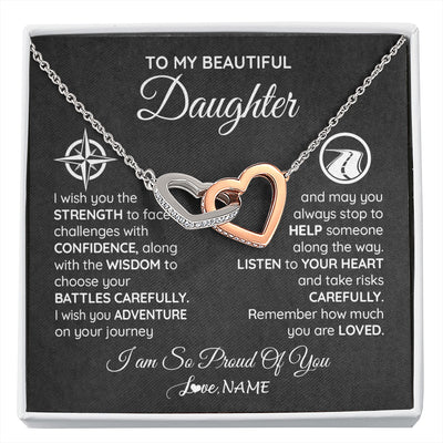 Interlocking Hearts Necklace Stainless Steel & Rose Gold Finish | 1 | Personalized To My Daughter Necklace From Mom Dad I Wish You The Strength Daughter Birthday Graduation Inspirational Customized Gift Box Message Card | siriusteestore.myshopify