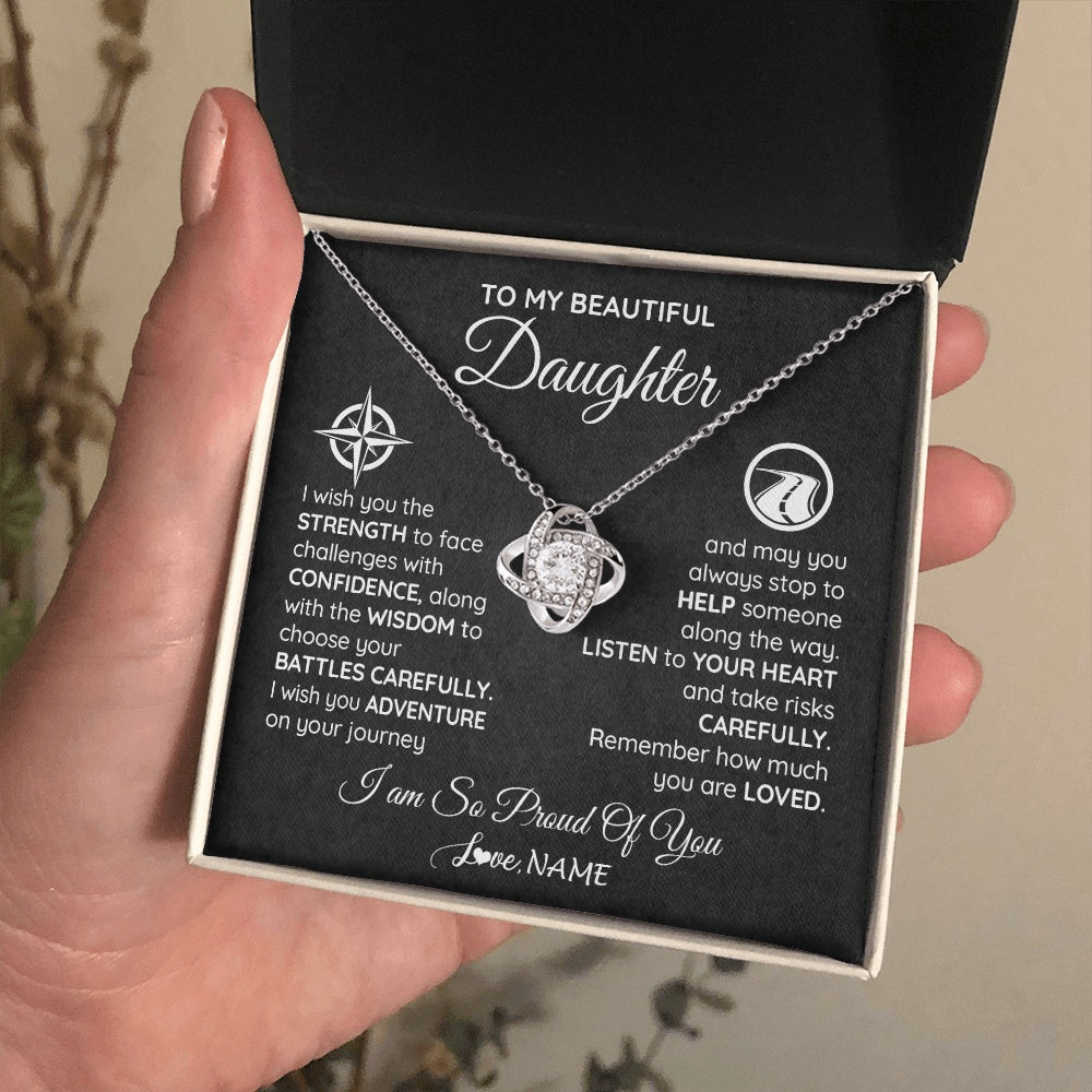 Love Knot Necklace 14K White Gold Finish | 2 | Personalized To My Daughter Necklace From Mom Dad I Wish You The Strength Daughter Birthday Graduation Inspirational Customized Gift Box Message Card | siriusteestore.myshopify