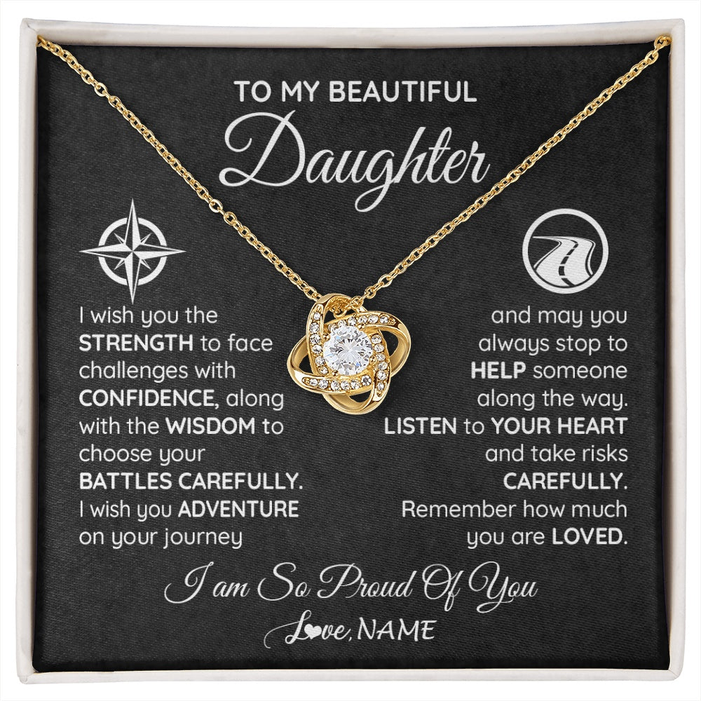 Love Knot Necklace 18K Yellow Gold Finish | 1 | Personalized To My Daughter Necklace From Mom Dad I Wish You The Strength Daughter Birthday Graduation Inspirational Customized Gift Box Message Card | siriusteestore.myshopify