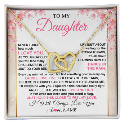 Interlocking Hearts Necklace 18K Yellow Gold Finish | 1 | Personalized To My Daughter Necklace From Mom Dad Inspirational I Love You Daughter Birthday Jewelry Graduation Christmas Customized Gift Box Message Card | siriusteestore
