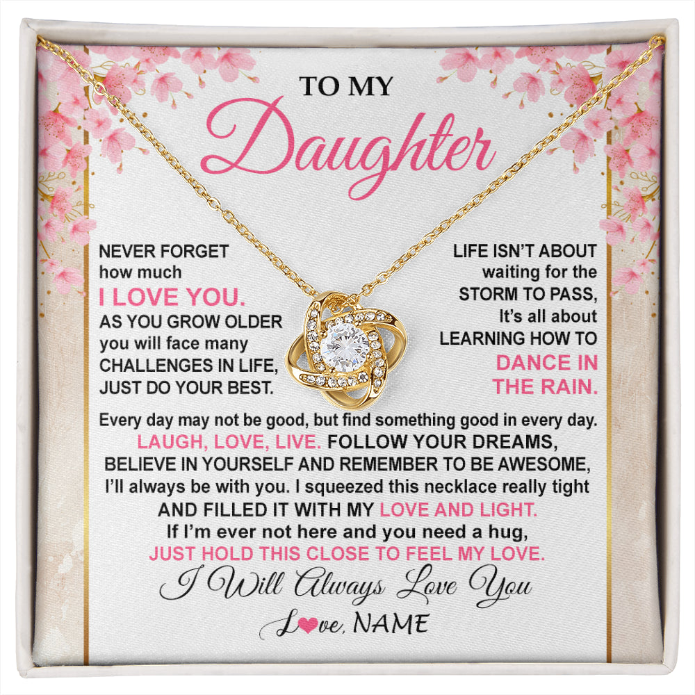 Love Knot Necklace 18K Yellow Gold Finish | 1 | Personalized To My Daughter Necklace From Mom Dad Inspirational I Love You Daughter Birthday Jewelry Graduation Christmas Customized Gift Box Message Card | siriusteestore