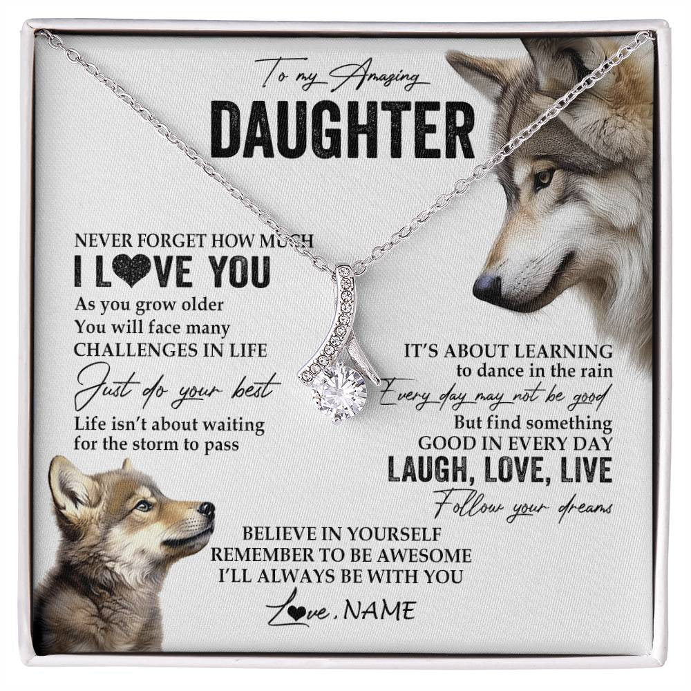 Alluring Beauty Necklace 14K White Gold Finish | 1 | Personalized To My Daughter Necklace From Mom Dad Just Do You Best Laugh Love Live Wolf Daughter Birthday Graduation Christmas Customized Gift Box Message Card | siriusteestore