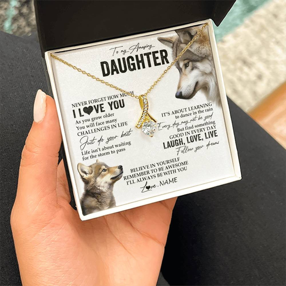 Alluring Beauty Necklace 18K Yellow Gold Finish | 2 | Personalized To My Daughter Necklace From Mom Dad Just Do You Best Laugh Love Live Wolf Daughter Birthday Graduation Christmas Customized Gift Box Message Card | siriusteestore